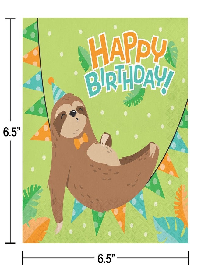 Creative Converting Sloth Party Happy Birthday Napkins, 16 ct, Multicolor, 6.5" - Image 2